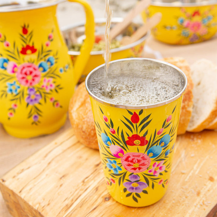 Floral Stainless Steel Beaker - Yellow