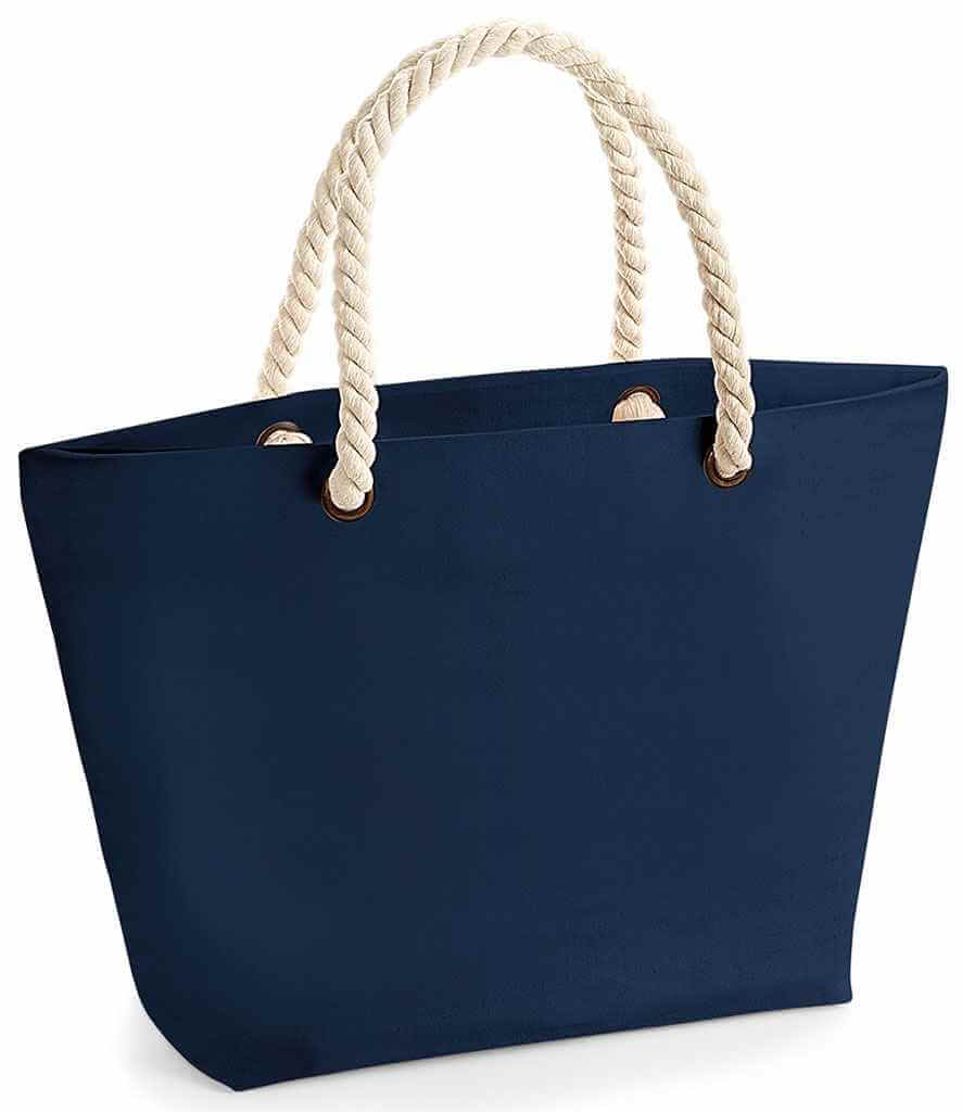 Navy beach bag with rope handles - plain