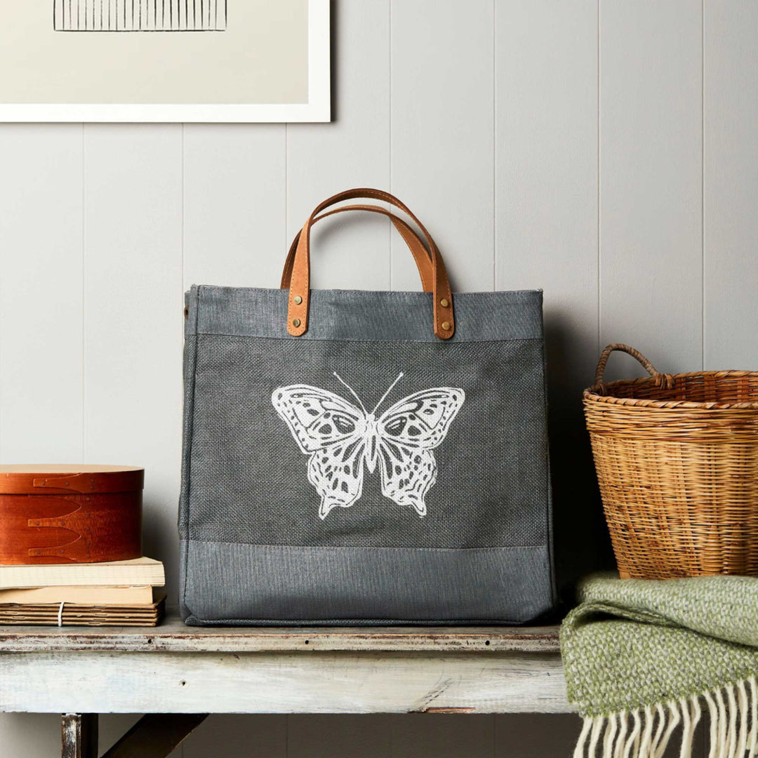 Butterfly Market Tote - Grey Jute - Tillyanna