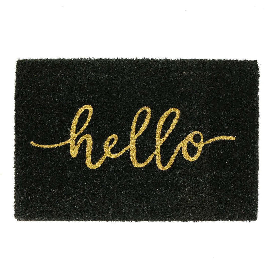 Coir Black Door Mat - Hello