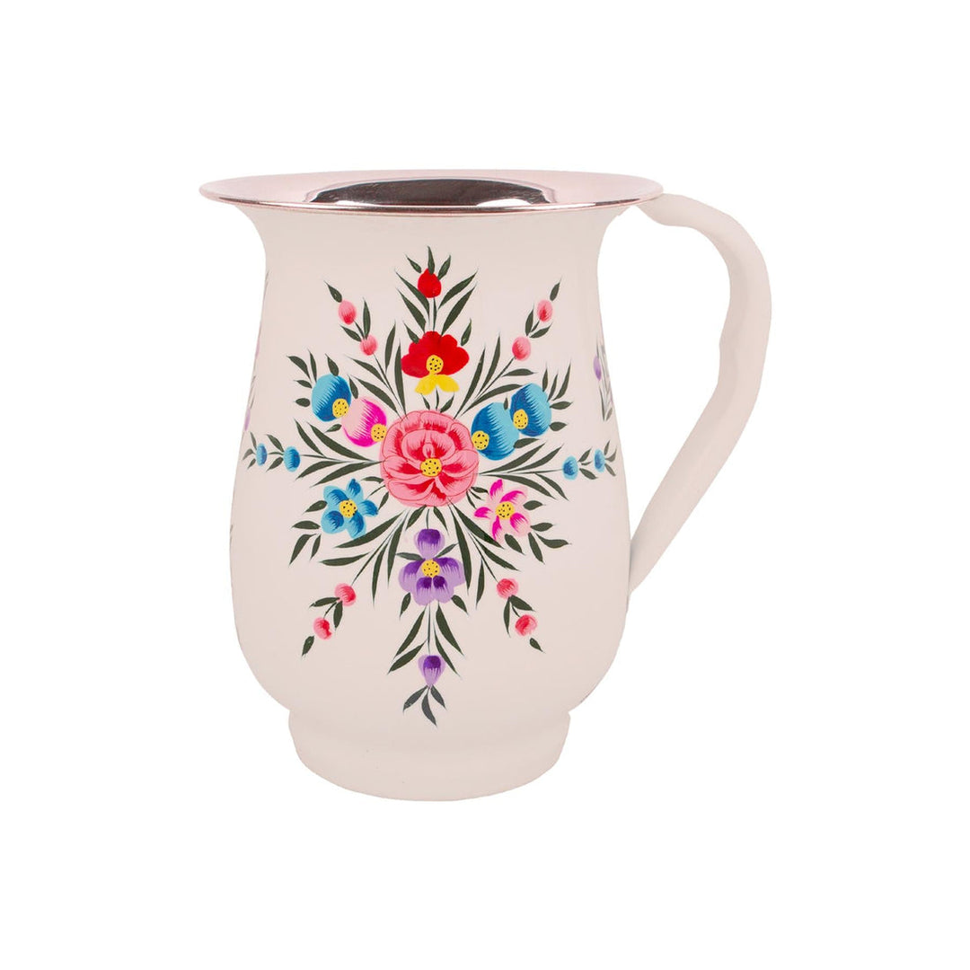 Floral Stainless Steel Jug - White