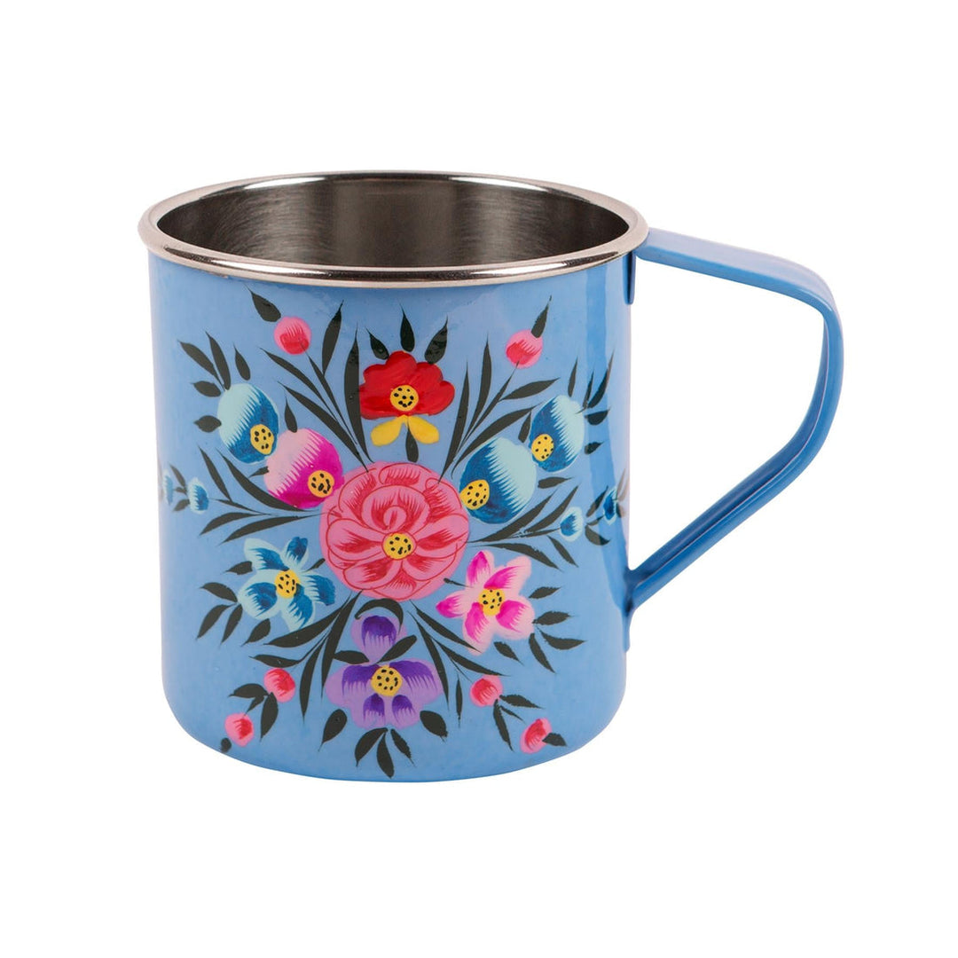 Floral Stainless Steel Mug - Blue