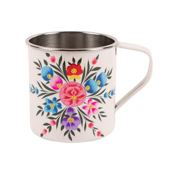 Floral Stainless Steel Mug - White