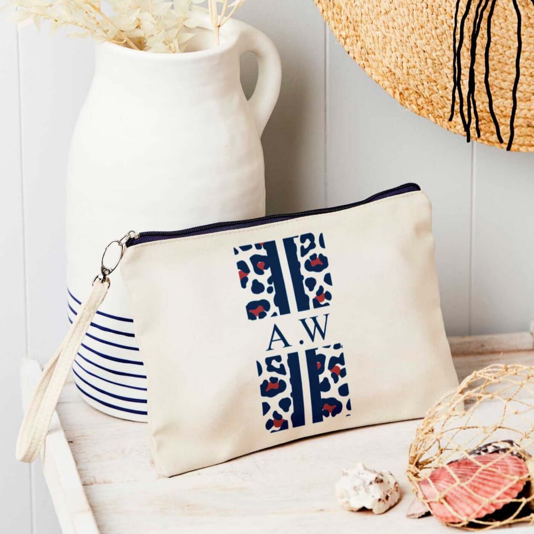 Personalised Leopard Print Stripe Canvas Pouch