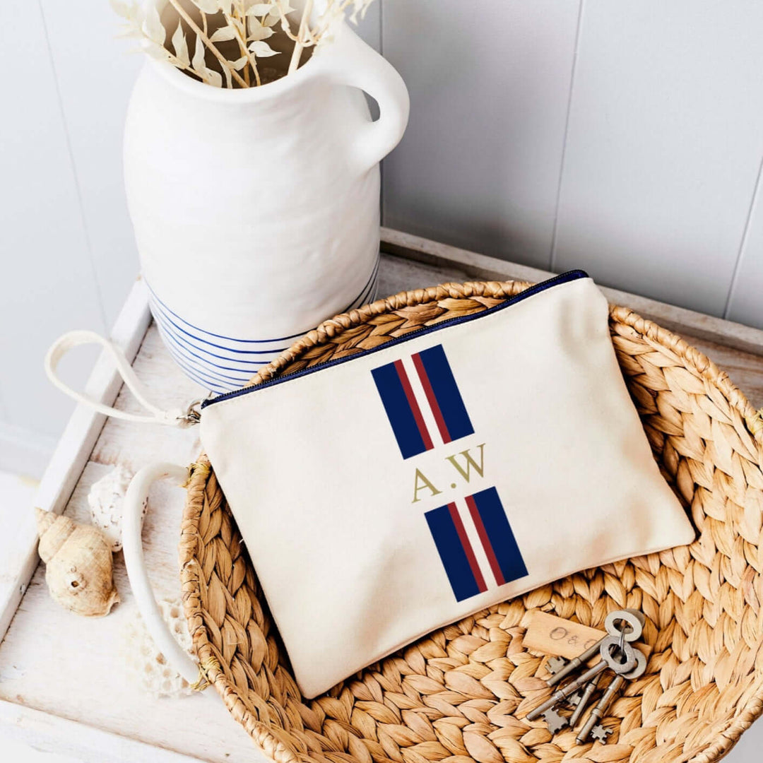 Monogram Stripe Canvas Pouch - Navy