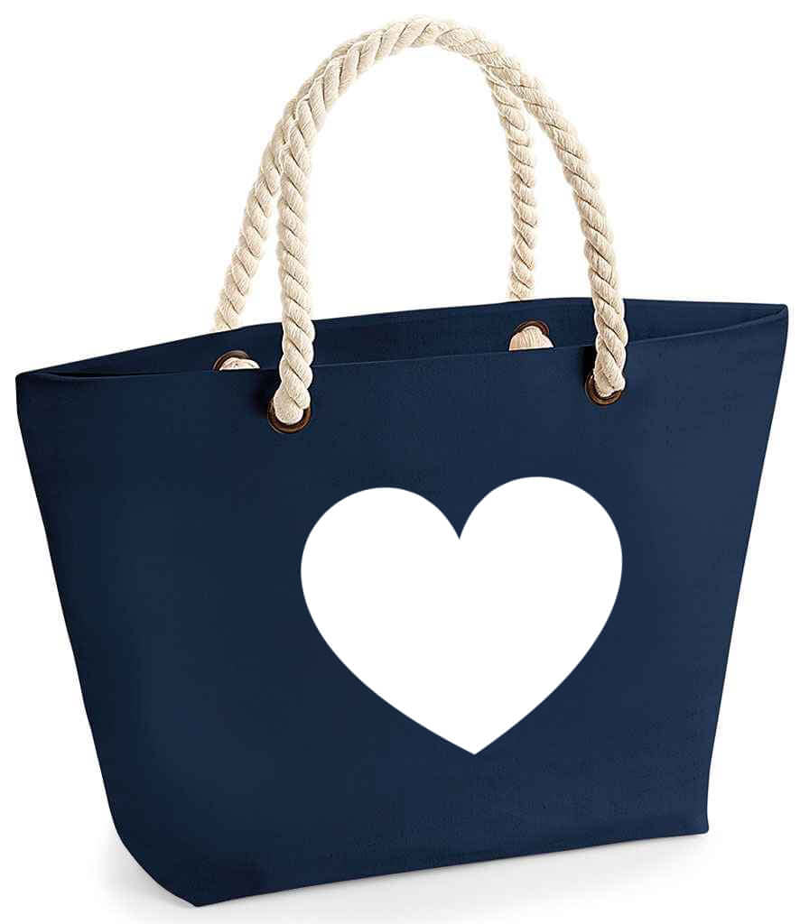 Navy beach bag with rope handles - Heart – Tillyanna