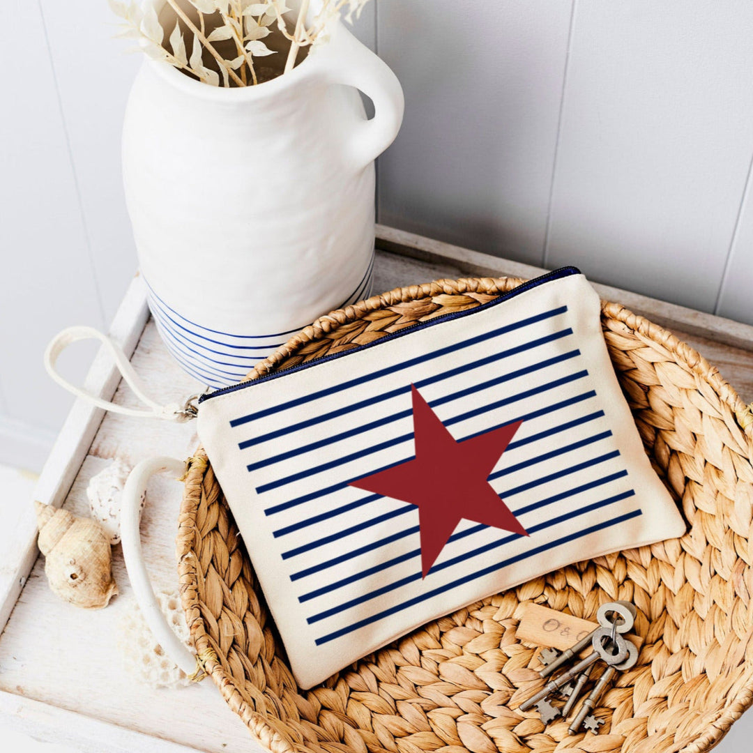 Navy Stripe With Red Star Canvas Pouch - Tillyanna