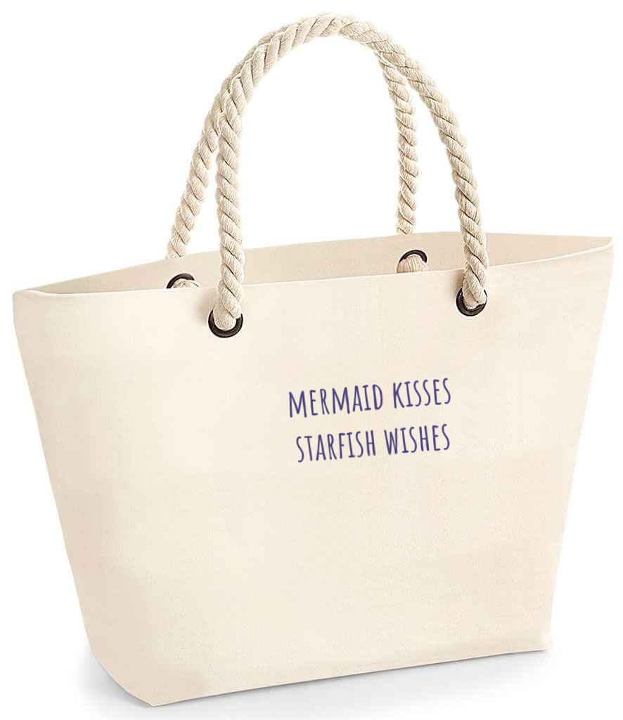 Personalised beach bag with rope handles - natural
