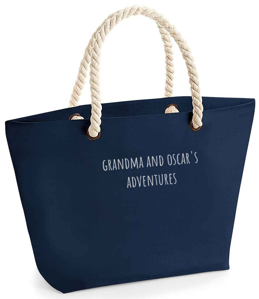 Personalised beach bag with rope handles - navy