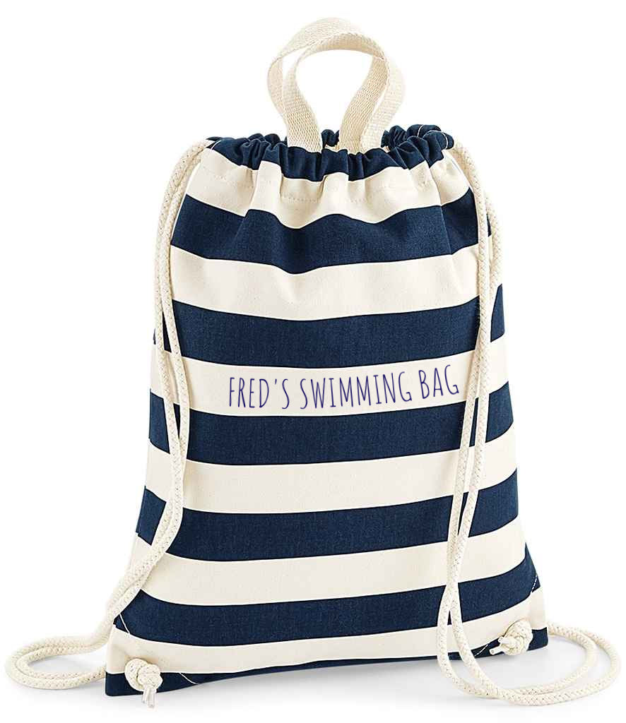 Personalised stripey gym bag - navy