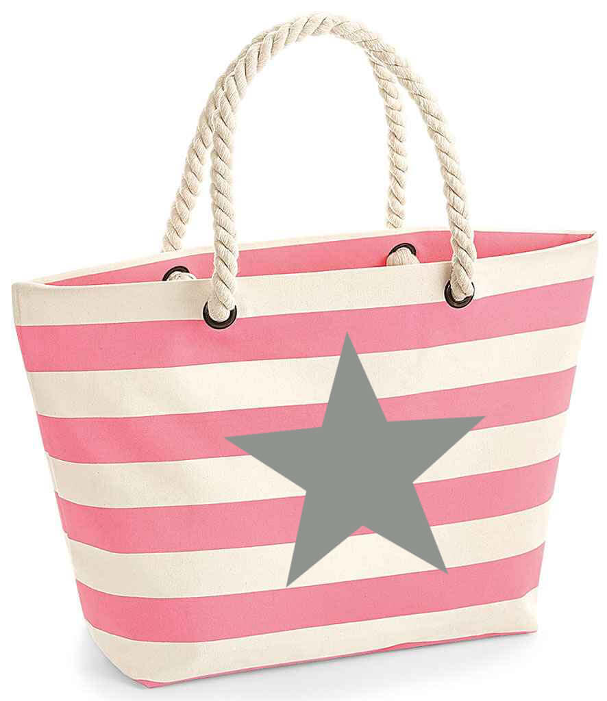 Pink striped beach bag with rope handles Star Navy