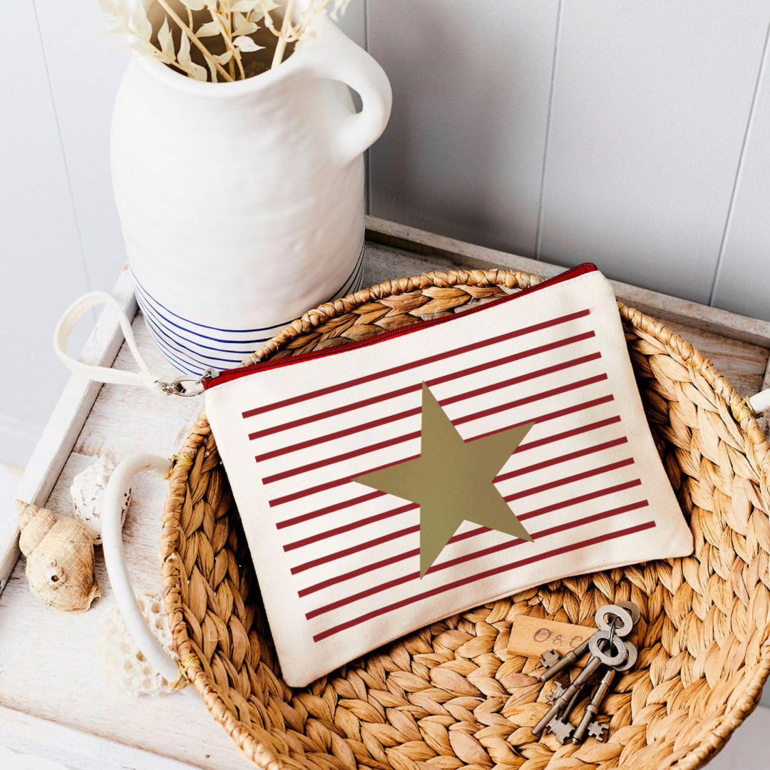 Red Stripe with gold star canvas pouch