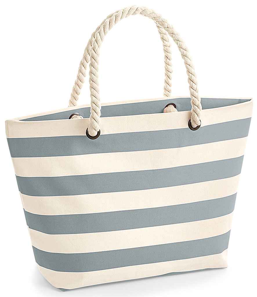 Grey striped beach bag with rope handles - plain