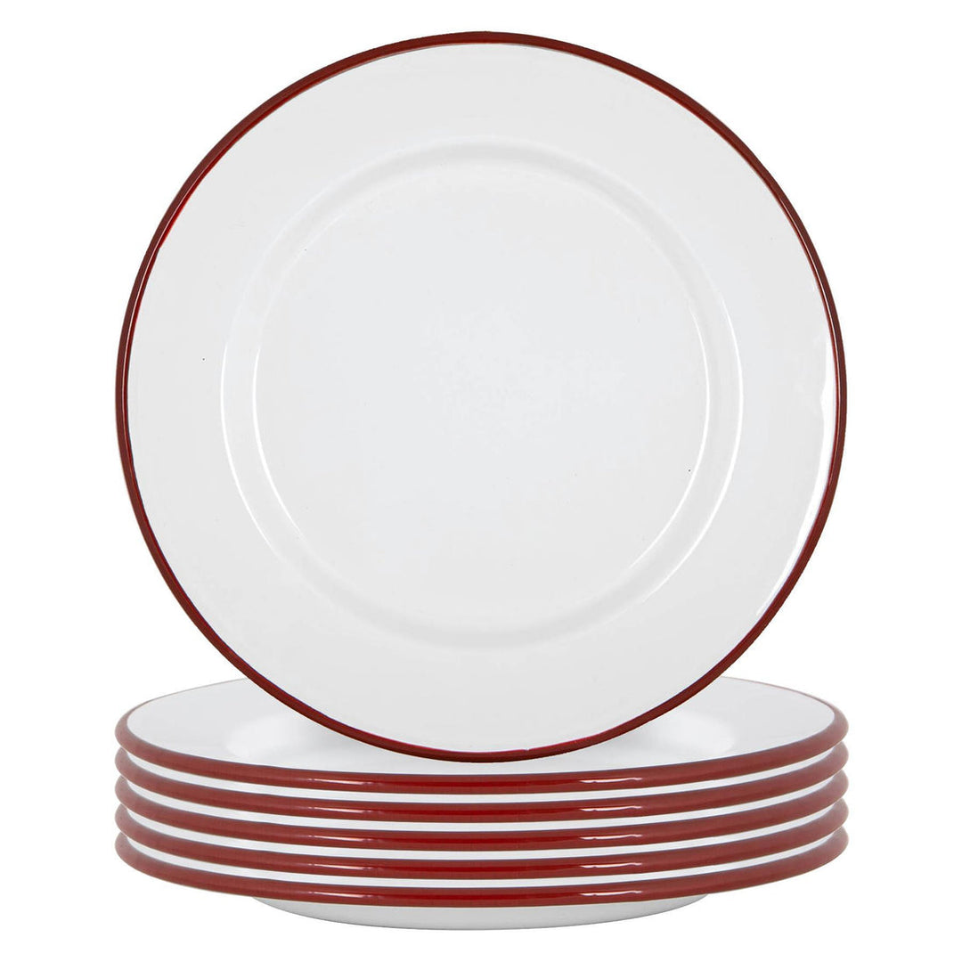 Set of 6 enamel dinner plates - red