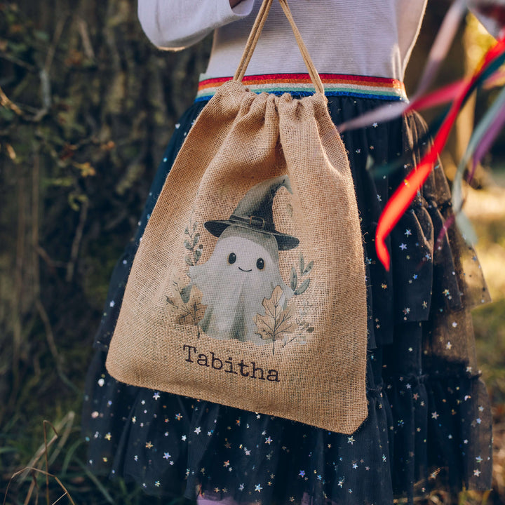 Personalised Halloween  GhostHessian Sack