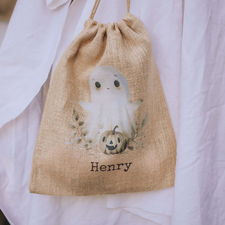 Personalised Halloween  GhostHessian Sack