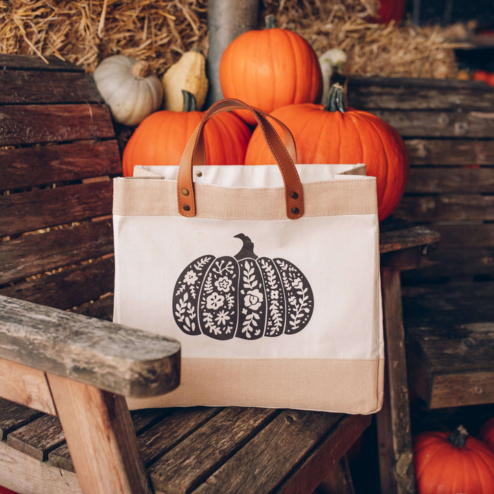 Halloween Tote - Canvas - Floral Pumpkin