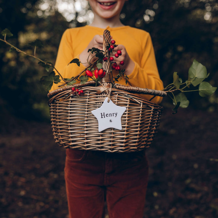 Wicker Picnic Basket With Personalised Star Tag