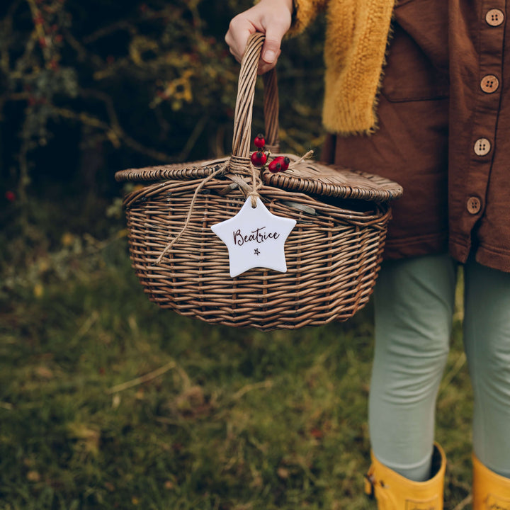 Wicker Picnic Basket With Personalised Star Tag