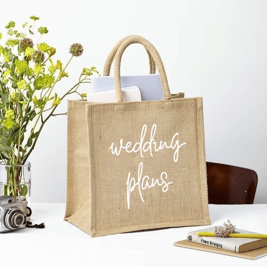 Wedding Plans Square Bag - Natural Jute