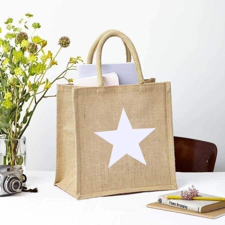 White Star Square Bag - Natural Jute