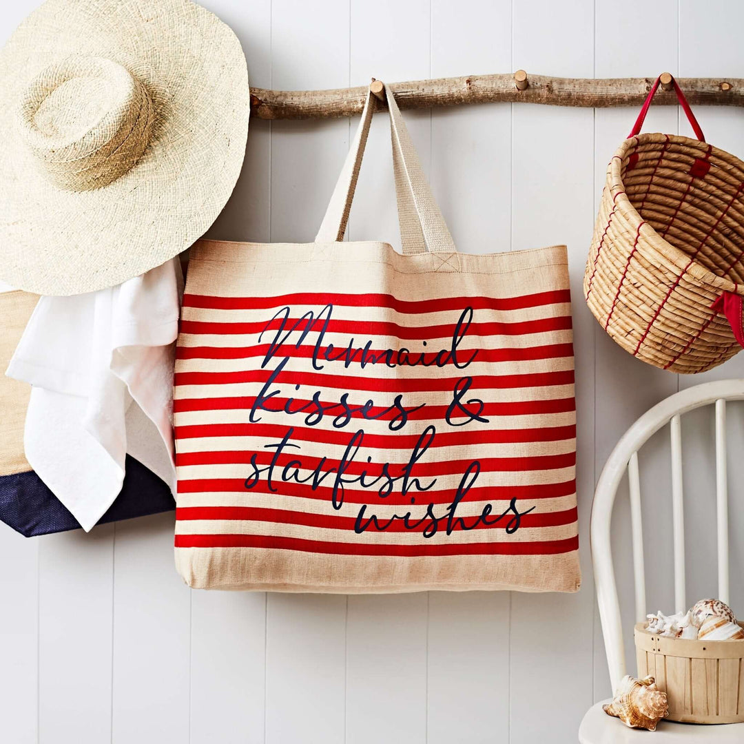 Mermaid Kisses Stripe Beach Bag
