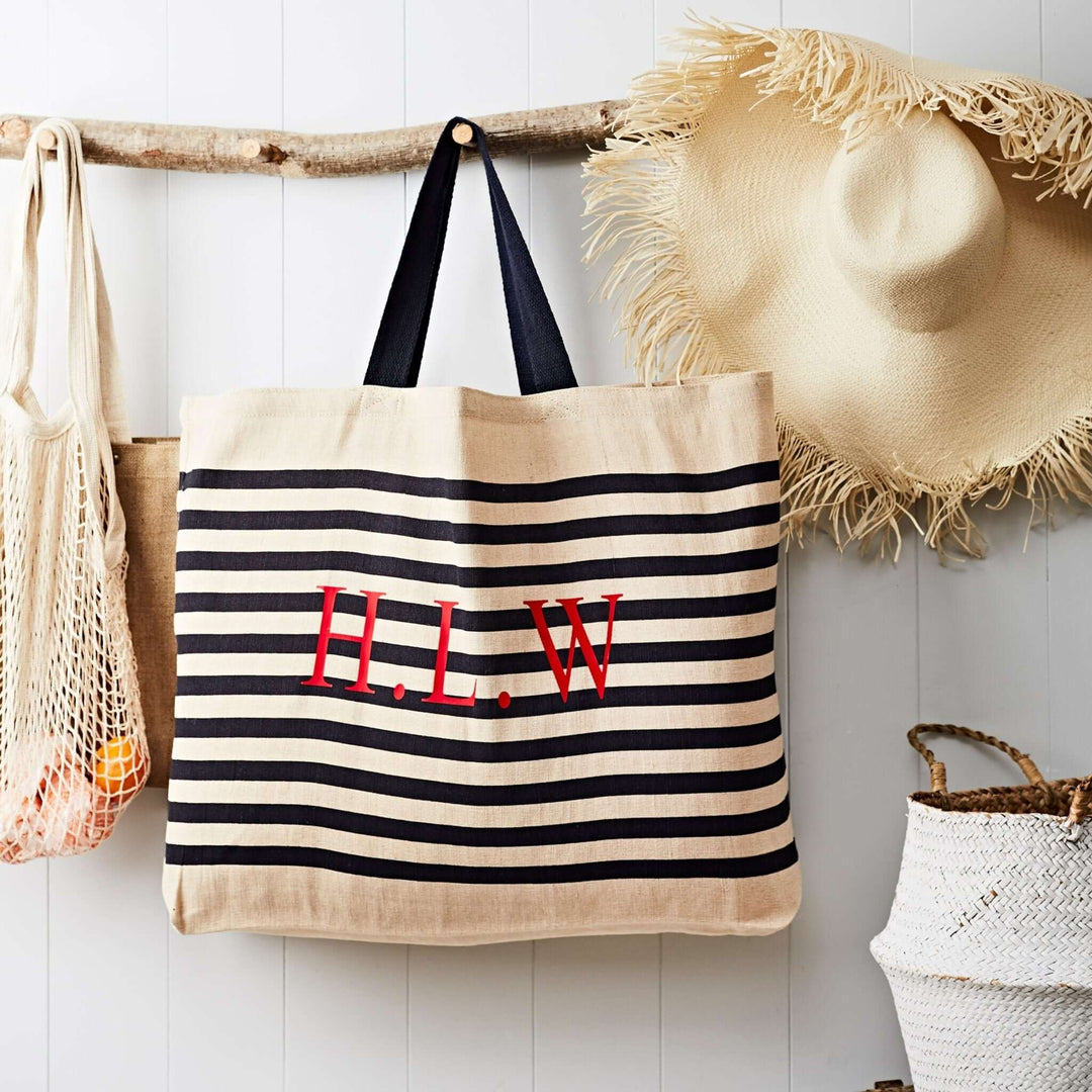 Monogram Navy Stripe Beach Bag