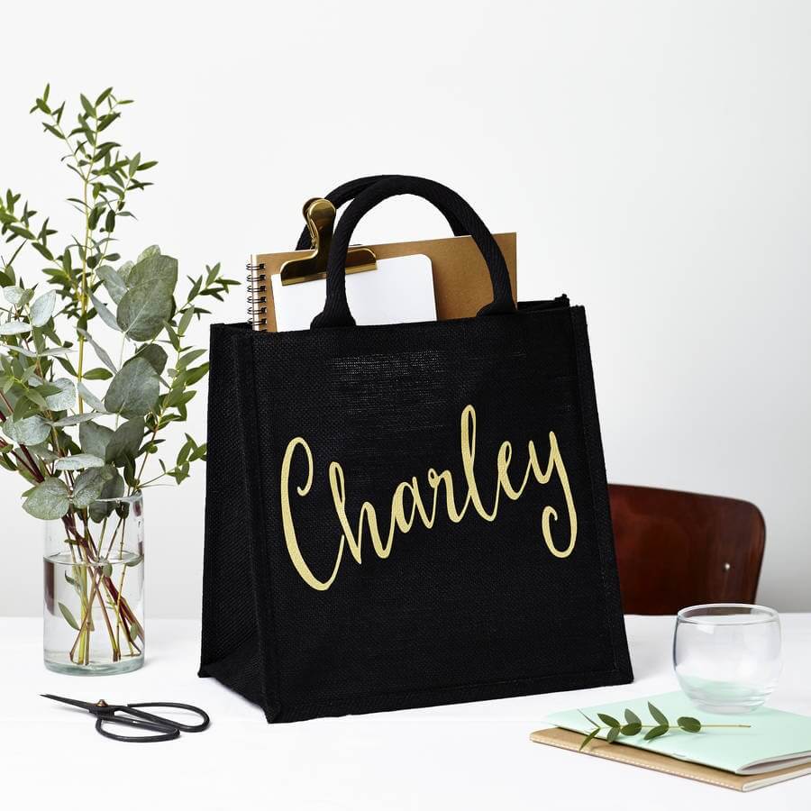 Personalised Gift Bag - Black Jute