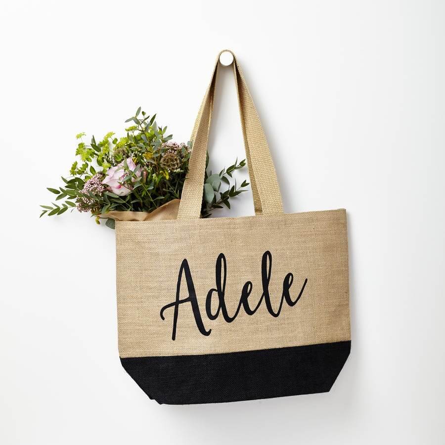 Personalised Jute Bag With Black Base - Tillyanna