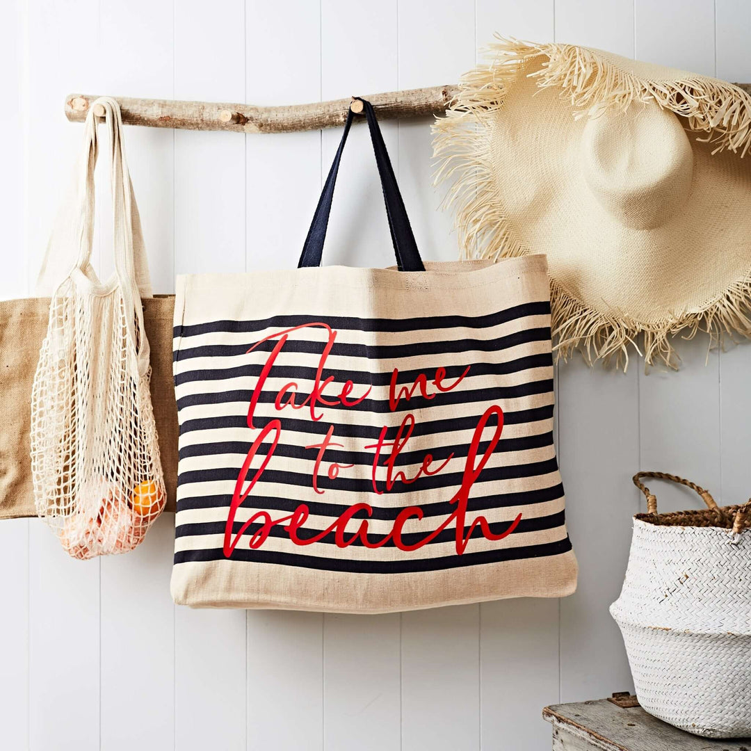Take Me To The Beach Stripe Beach Bag