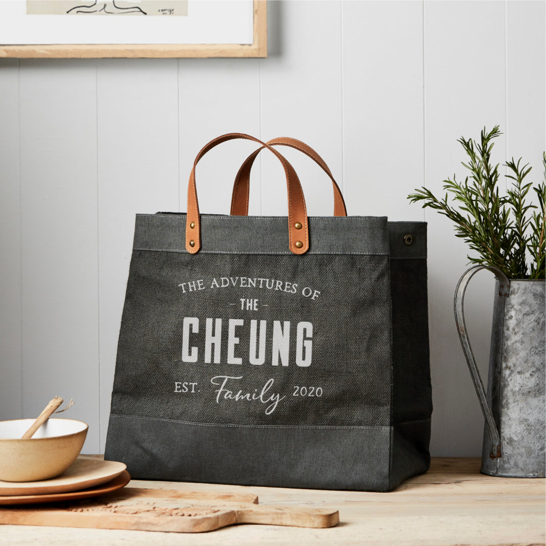 Grey Jute Bag with Leather Handles - Adventures