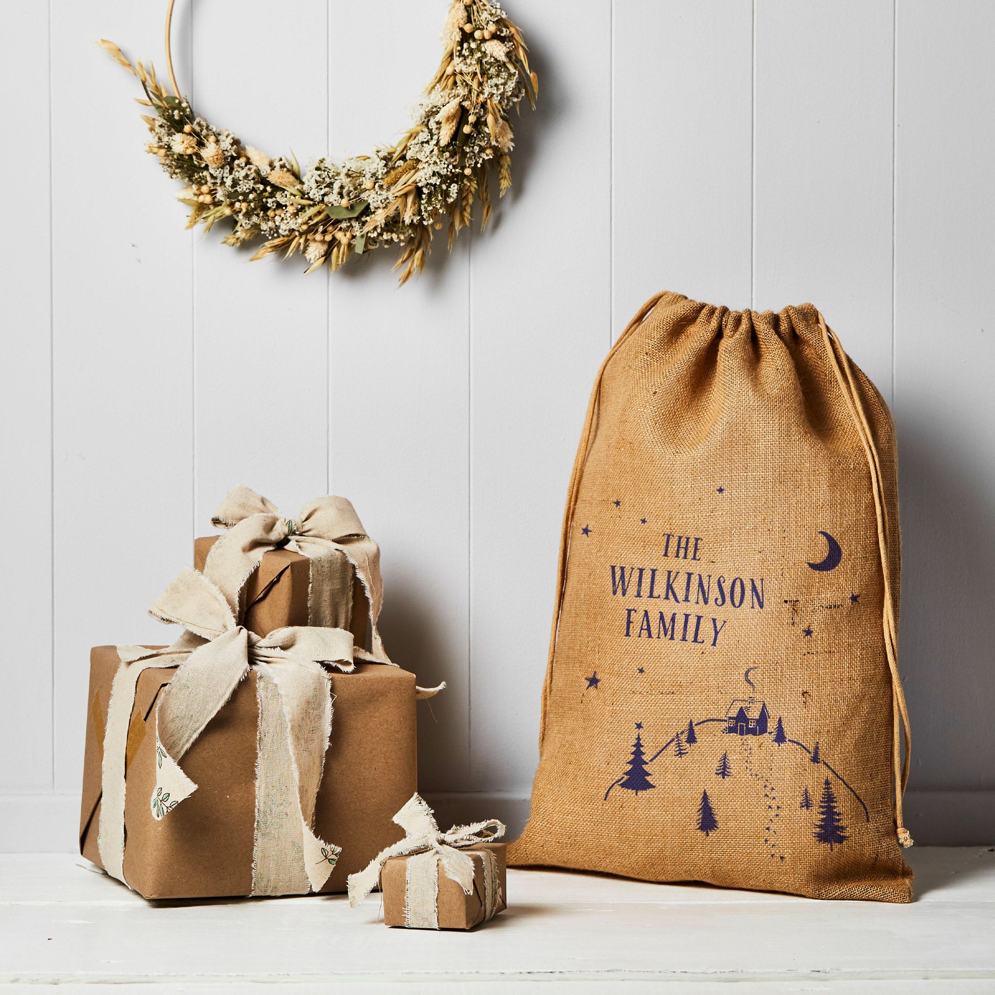 Personalised Christmas Hessian Sack Large Residence