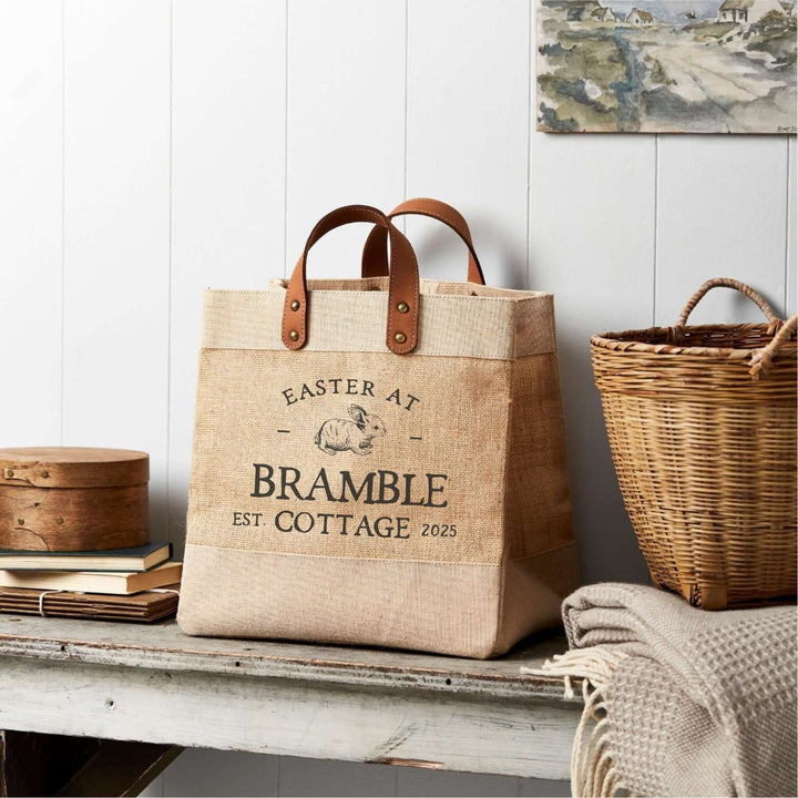 Personalised Easter Studio Tote by Tillyanna, made of sustainable jute, perfect for Easter celebrations, 30x20x30cm.