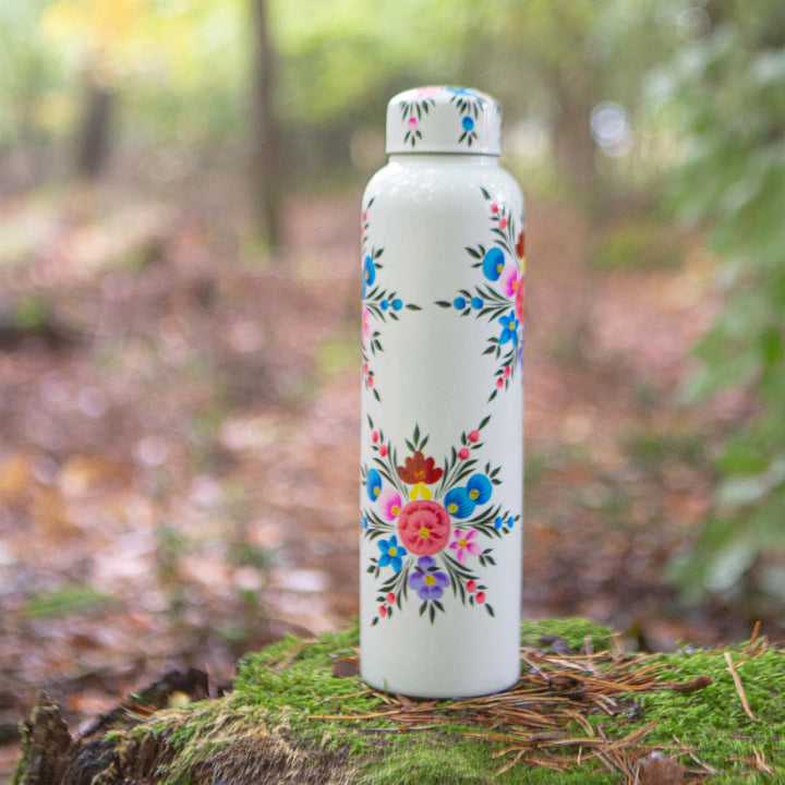 Floral Drinks Bottle - White