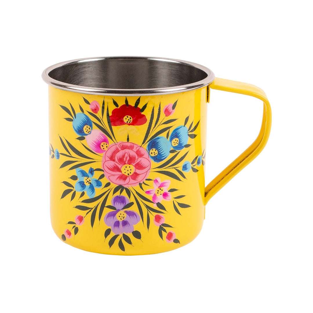 Floral Stainless Steel Mug - Yellow