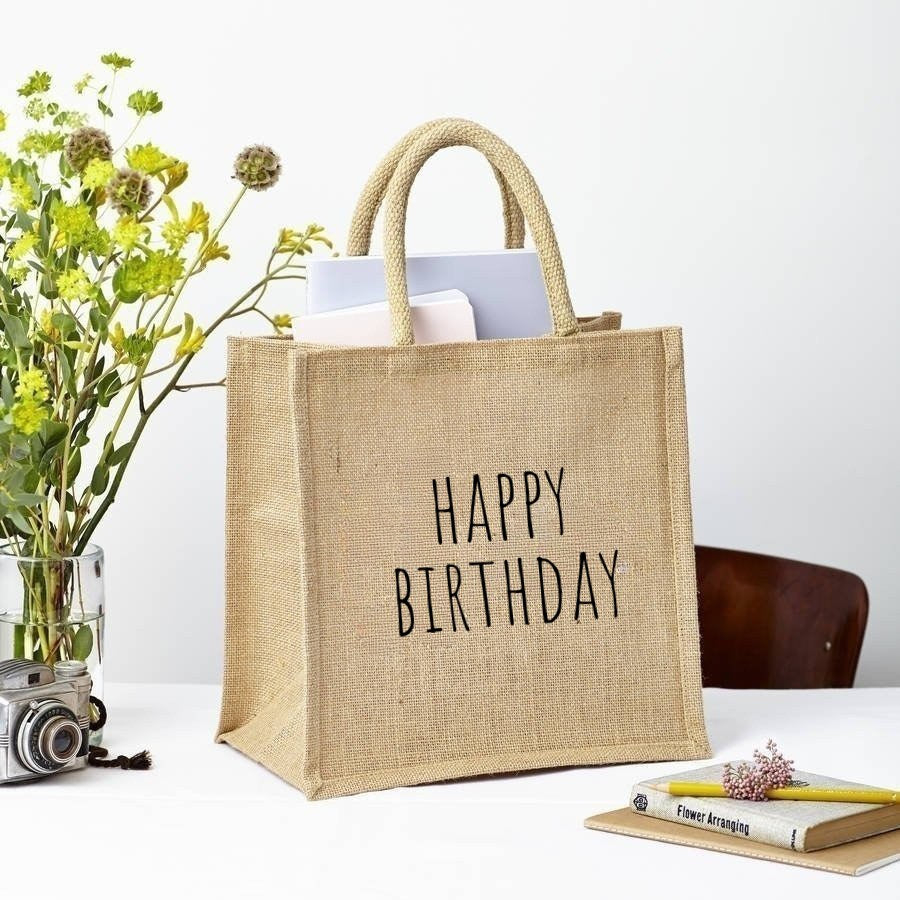 Square Jute Gift Bag - Happy Birthday