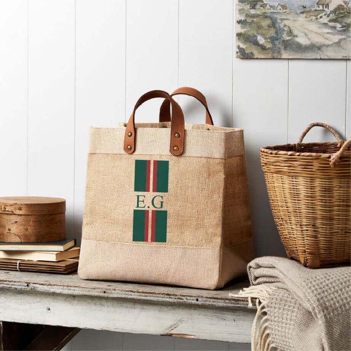 Green Stripe Studio Tote - Natural Jute
