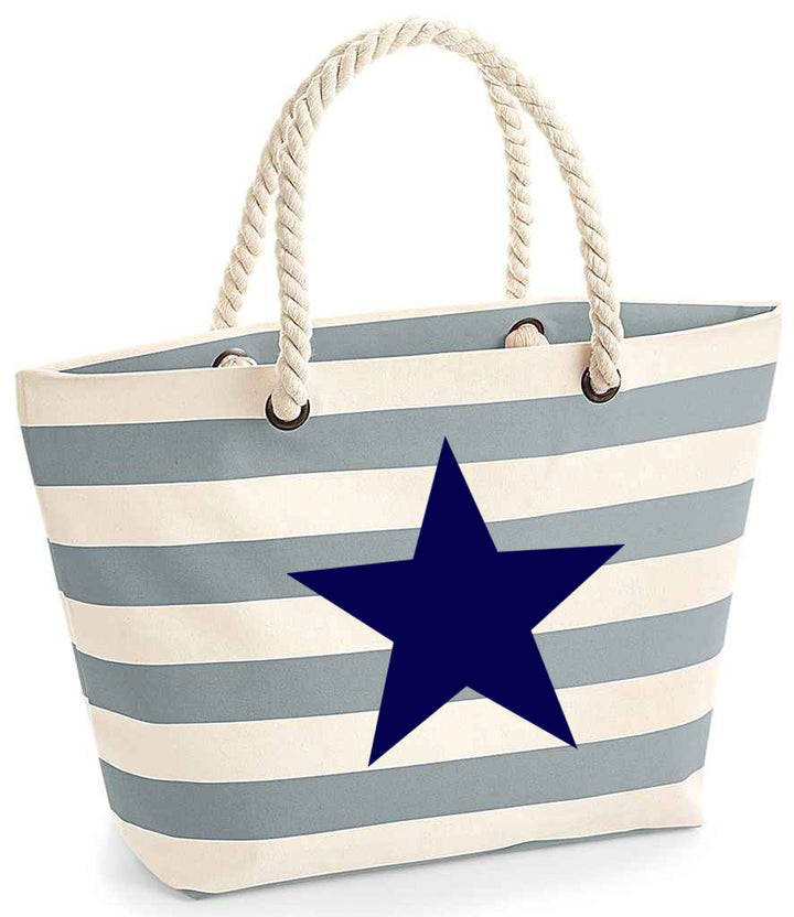 Grey striped beach bag with rope handles - Star