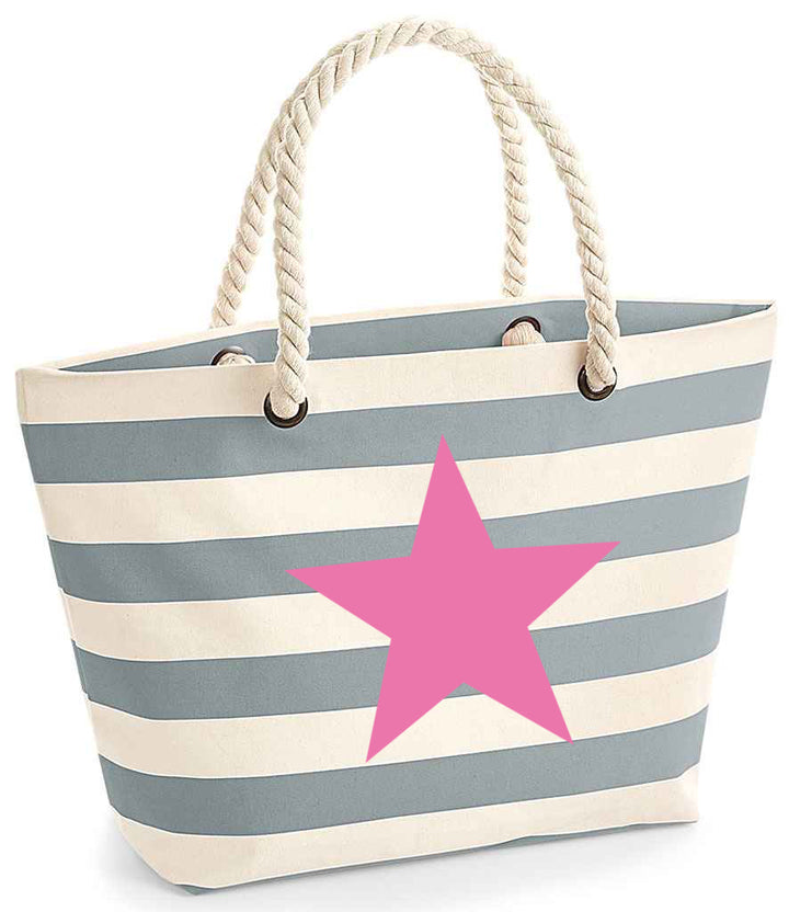 Grey striped beach bag with rope handles - Star