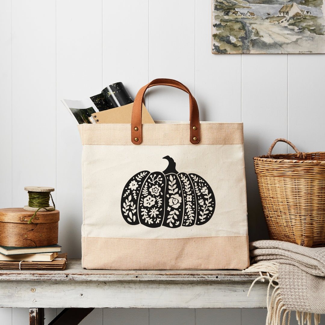 Halloween Tote - Canvas - Floral Pumpkin