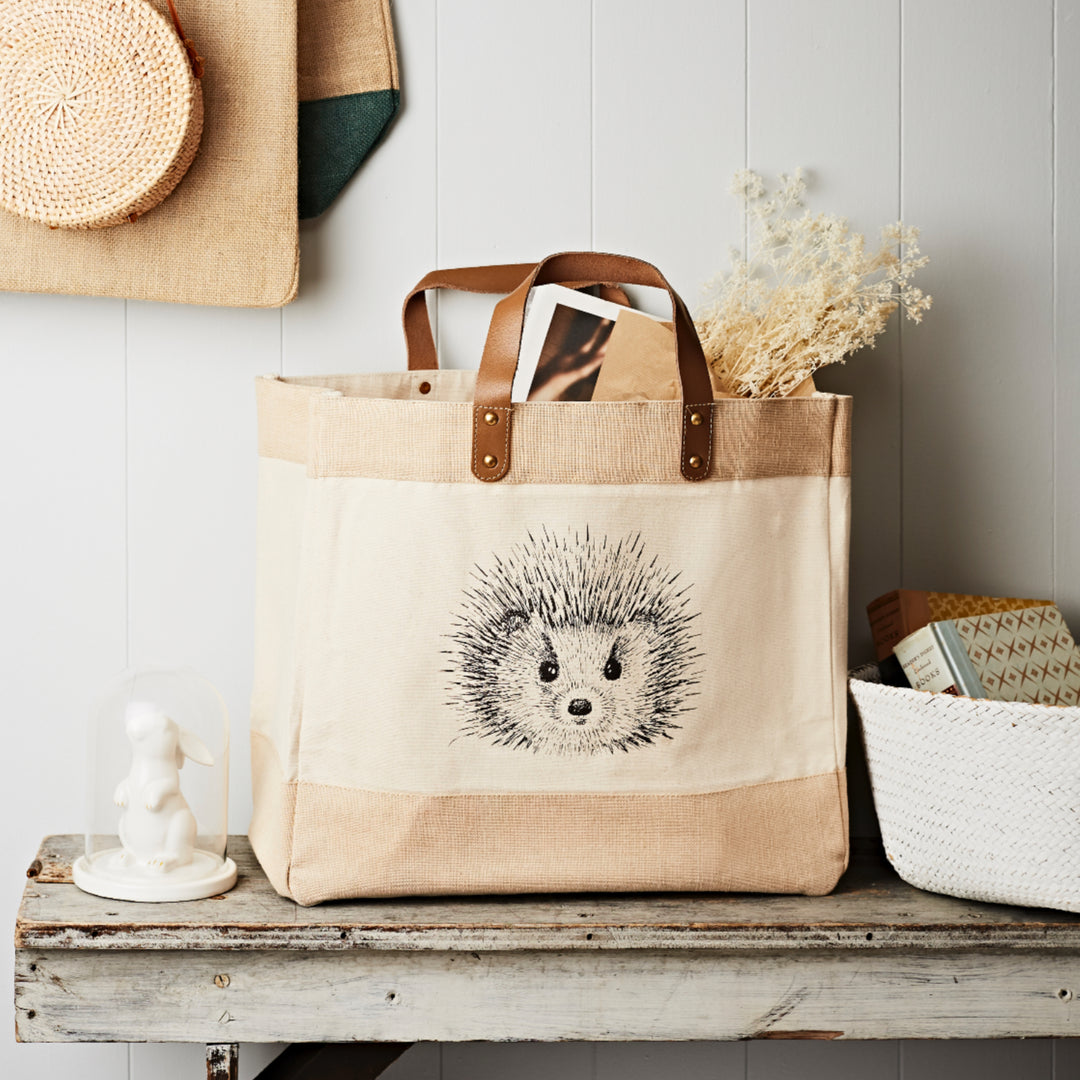 Hedgehog Canvas Leather Handled Tote Bag