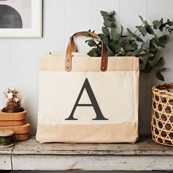 Letter Canvas Leather Handled Tote Shopper Bag