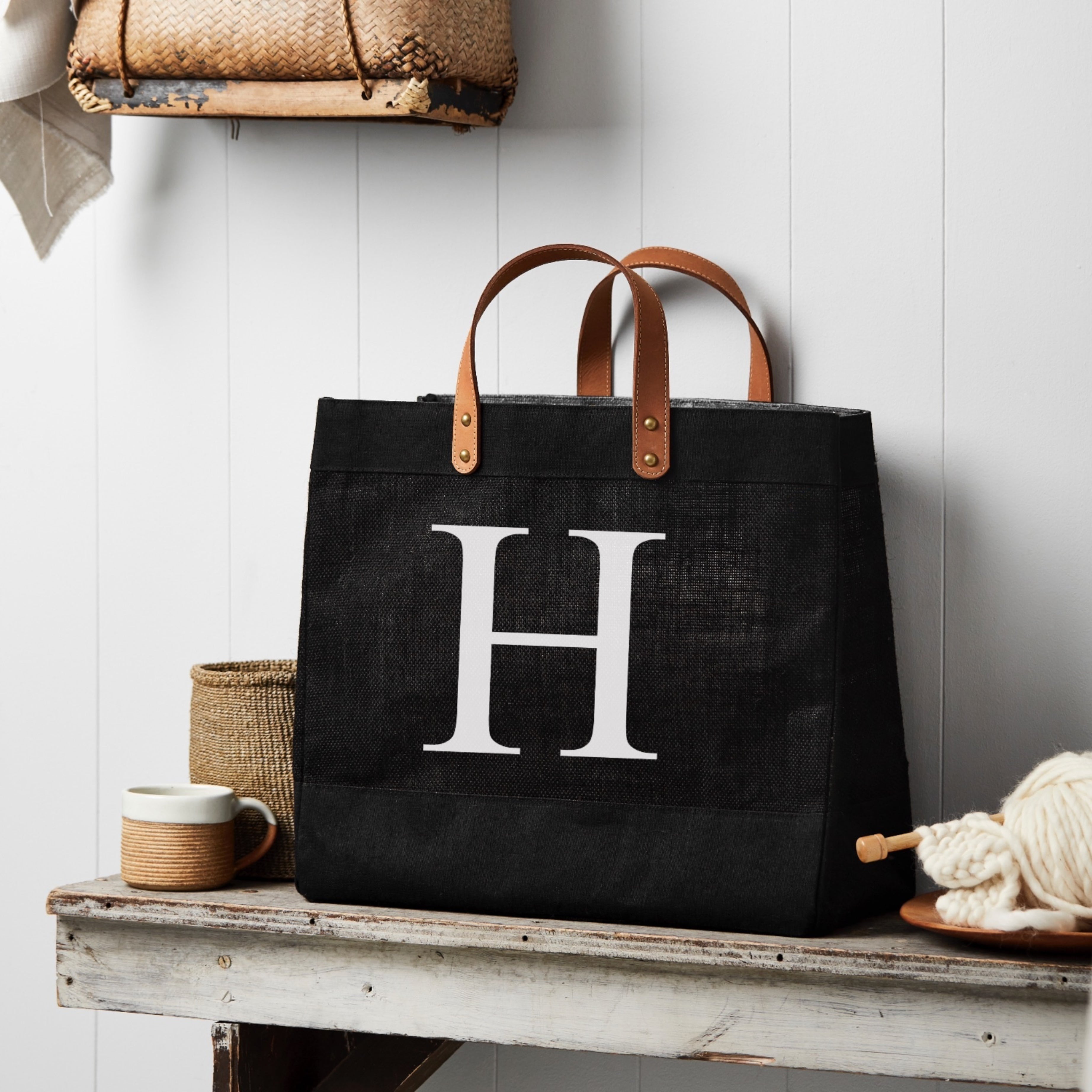 Personalised leather shop tote