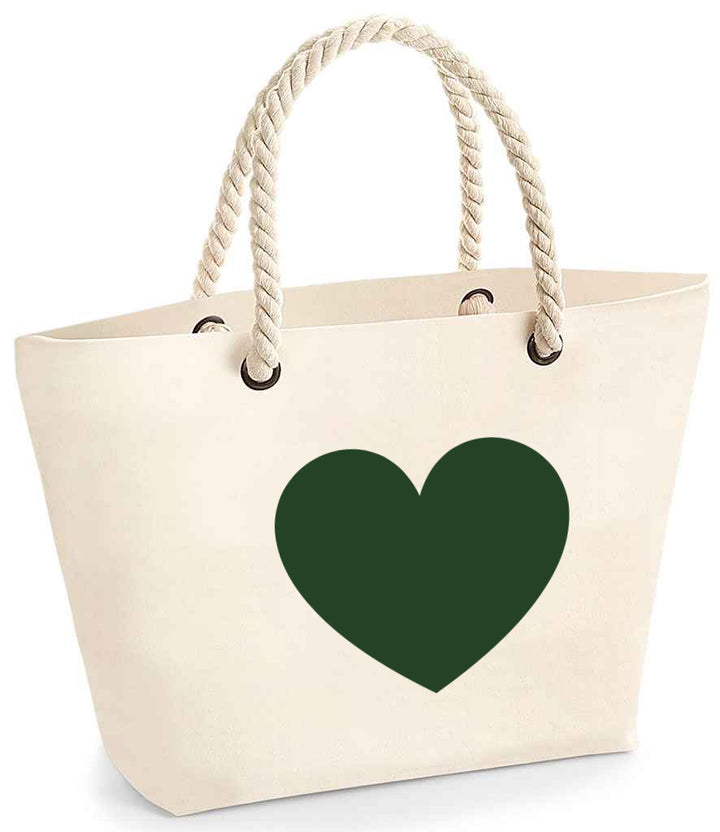 Natural beach bag with rope handles - Heart