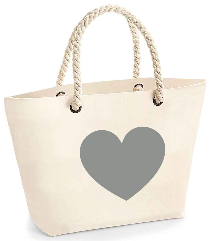 Natural beach bag with rope handles - Heart