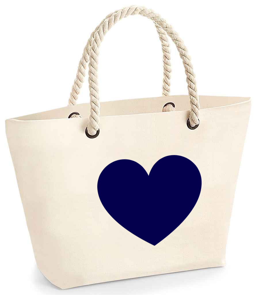 Natural beach bag with rope handles - Heart