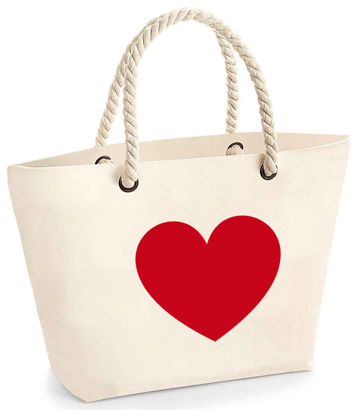 Natural beach bag with rope handles - Heart