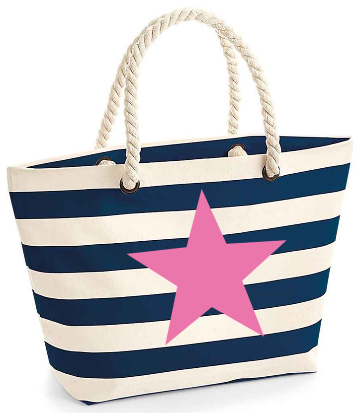 Navy striped beach bag with rope handles - Star