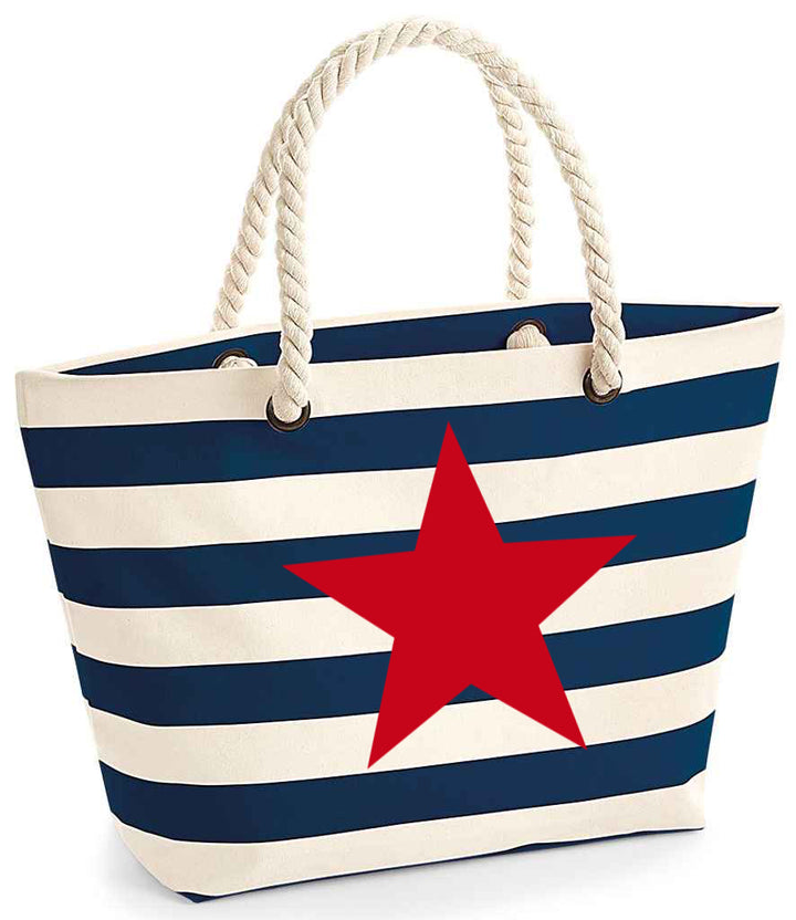 Navy striped beach bag with rope handles - Star