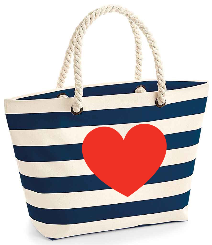 Navy striped beach bag with rope handles - Heart